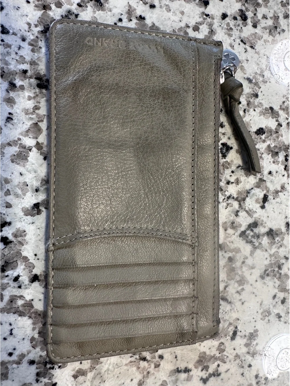 Lucky Brand Genuine Leather Zip Card Holder Wallet Gray Slim Coin Purse